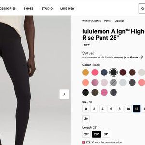 Lululemon Aligns High Rise Pant - 28 inseam